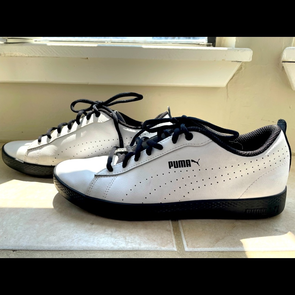 White and Black Puma Sneakers